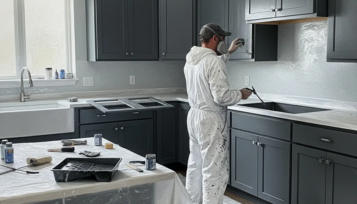 Cabinet painting service in San Mateo, CA for kitchens and bathrooms with durable, smooth finishes
